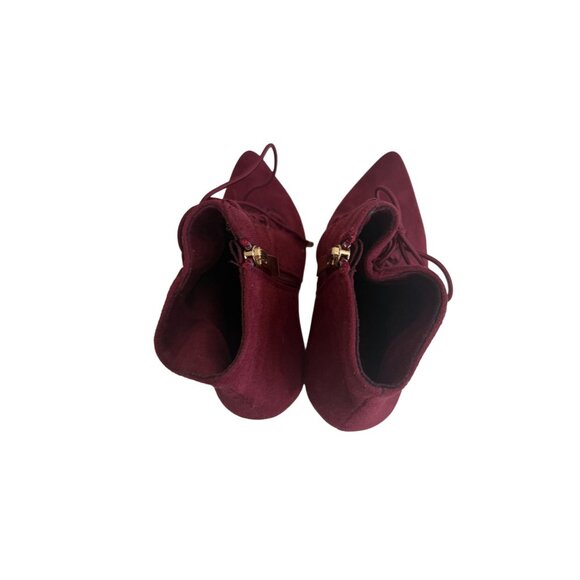 FOREVER Burgundy Lace Up Faux Suede Booties Heels Size 6.5 - Picture 4 of 8
